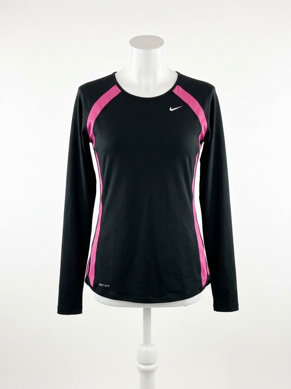 Nike Black Long-Sleeve Athletic Top with Pink Accents Size Small
